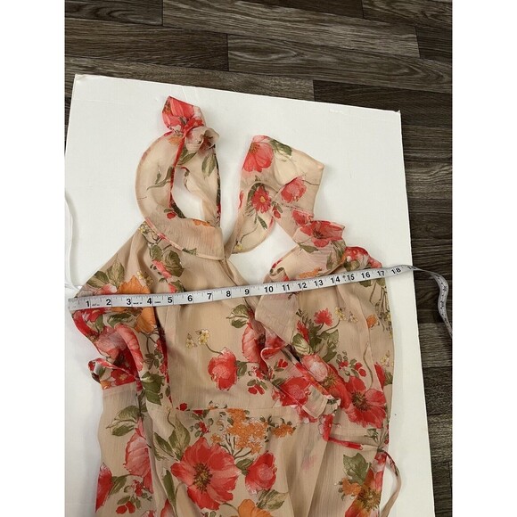 Lulus Women’s Wrap Long Dress Size  M Floral ruffled adjustable straps V Neck - Picture 9 of 12